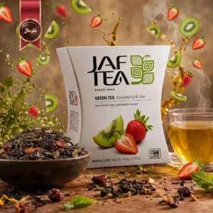 6 بسته چای سبز میوه ای جف تی JAF TEA مدل توت فرنگی و کیوی Strawberry & Kiwi وزن 100 گرم (اورجینال)
